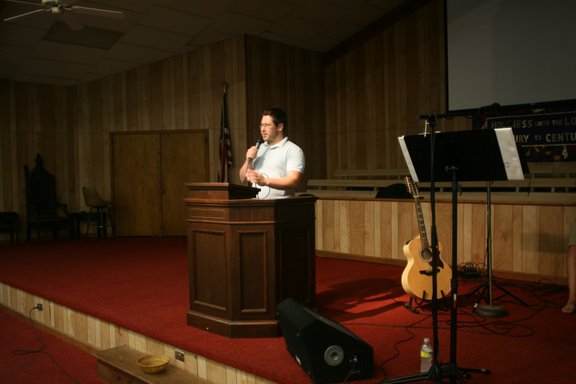 img_4169 Camp missionary Scott Rambo talks about the work he and his wife Meg will be doing in Uganda.